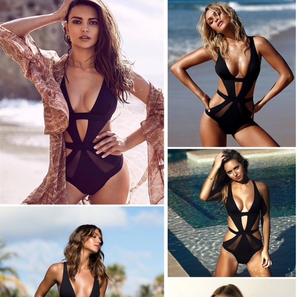 Strappy Mesh Detail One Piece Swimsuit White/Black - Picture 6 of 8